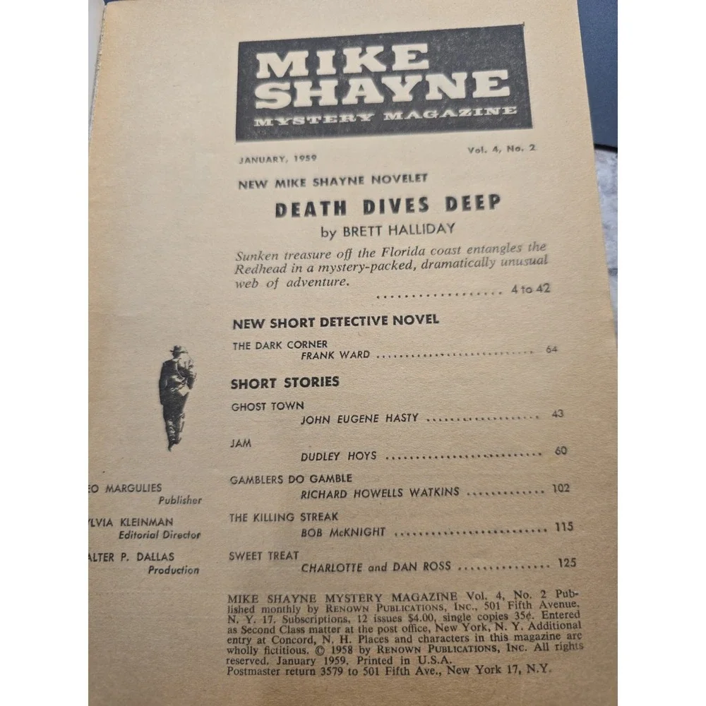 Mike Shayne Mystery Magazine January 1959 Brett Halliday Frank Ward